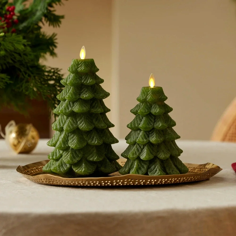 Luminara Chalky Green Christmas Tree Flameless LED Candle 6.5in Holiday New